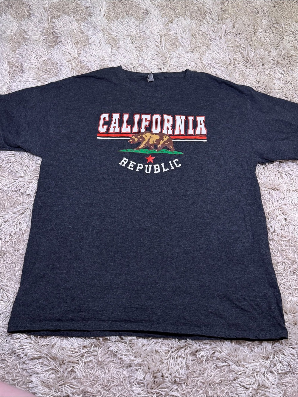 Jerzees California Republic Graphic Tee - Charcoal with Red & Green Accents
